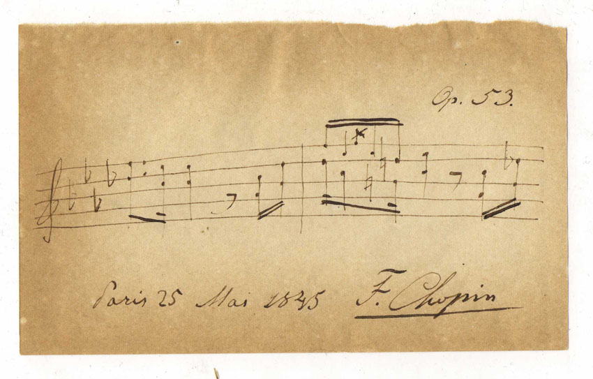 Autografo di Chopin sull'Opera 53 (1845, Pairig). Wikimedia Commons