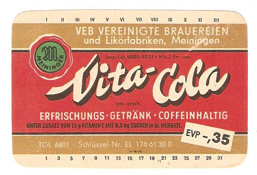 Etichetta Vita cola, bevanda socialista della DDR